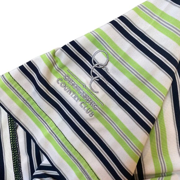 FootJoy FJ Athletic Fit Polo Shirt Mens Large Performance Navy Green Striped - Picture 3 of 6